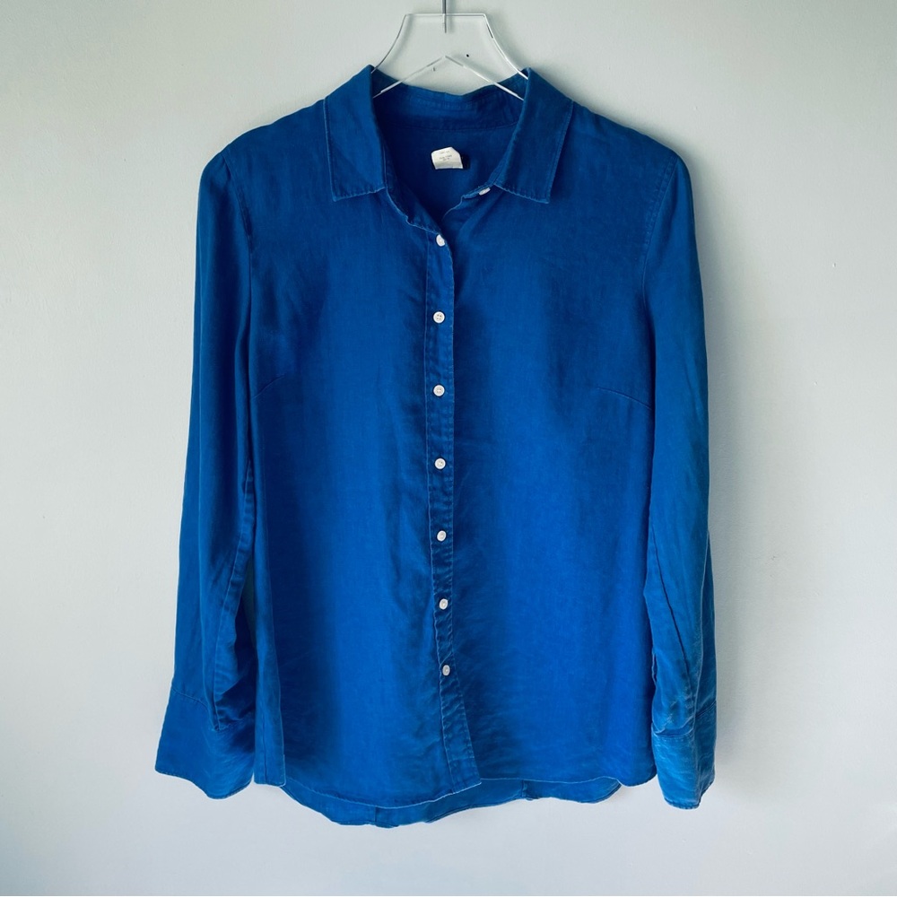 J Crew 100% Linen blue button down shirt